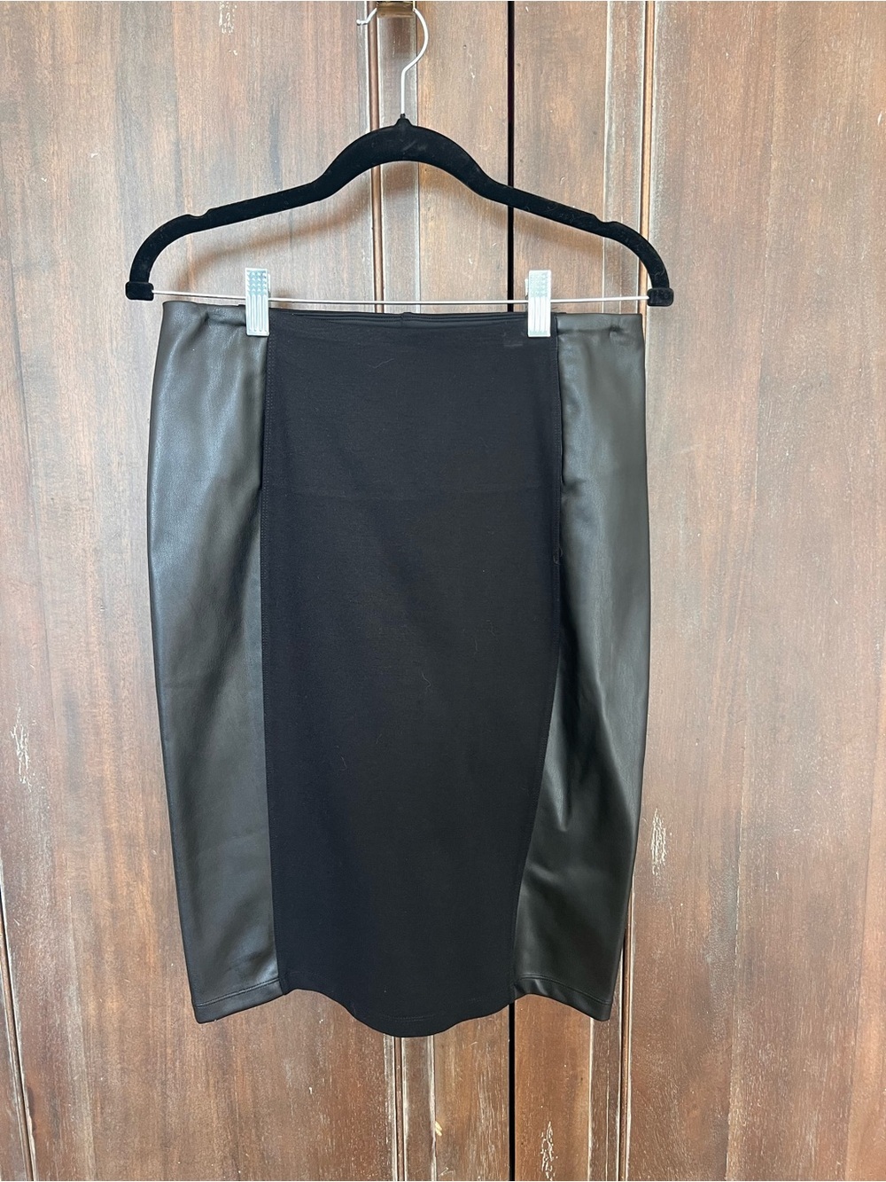 Liverpool Black Faux-Leather Panel Pencil Skirt
